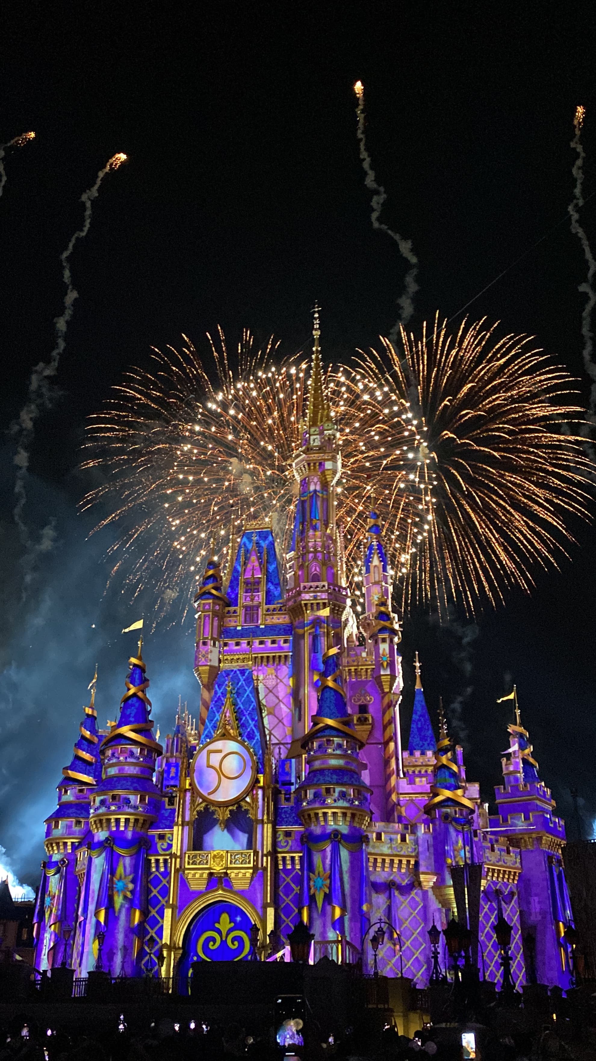 Mãe e filha olhando um mapa da Disney com o castelo ao fundo, segurando orelhinhas da Minnie